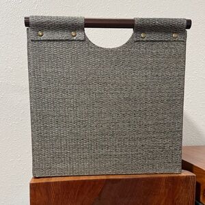 Gray Woven Tote with Wooden Handles